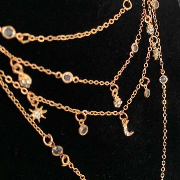 Gold Multichain Boho Crystal Moon Star Necklace - Picture 3 of 4